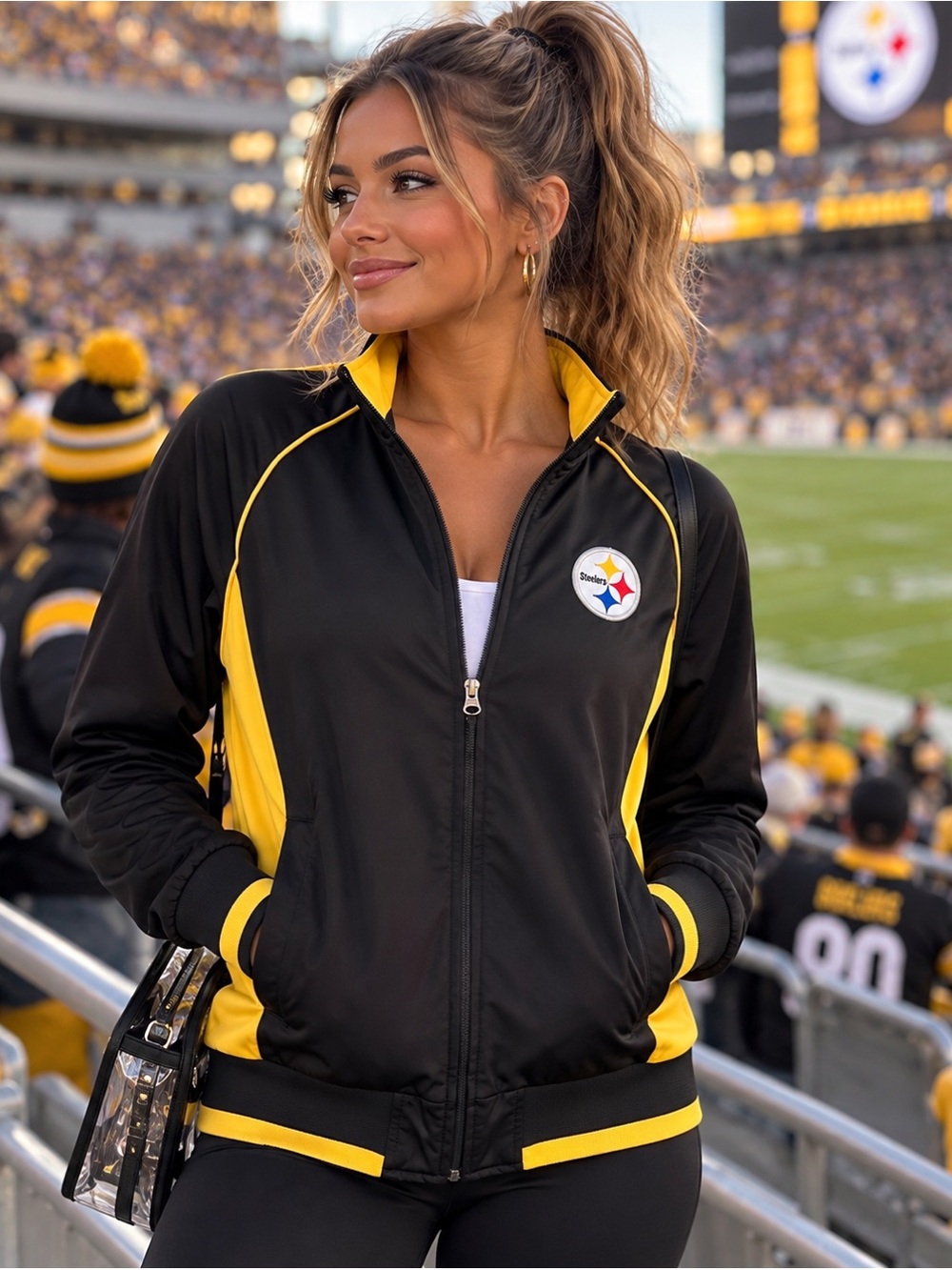 Pittsburgh Steelers NFL Team Apparel Women’s Track Jacket Black Yellow Size L